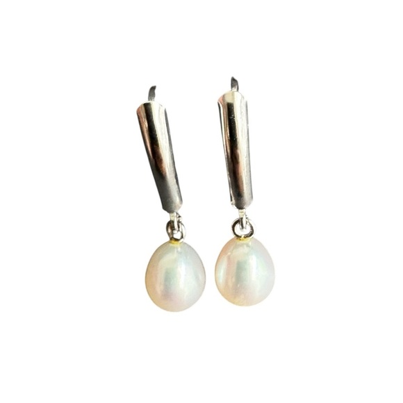 Pearl Earrings Sterling Silver Drop Dangle Dainty Simple Bridal Bride Wedding - Picture 9 of 9